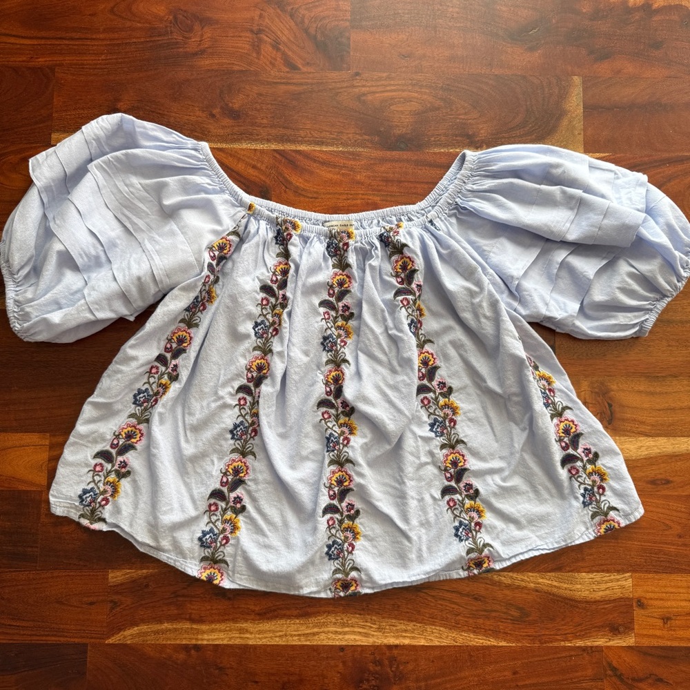 American Eagle Embroidered Off-Shoulder Top